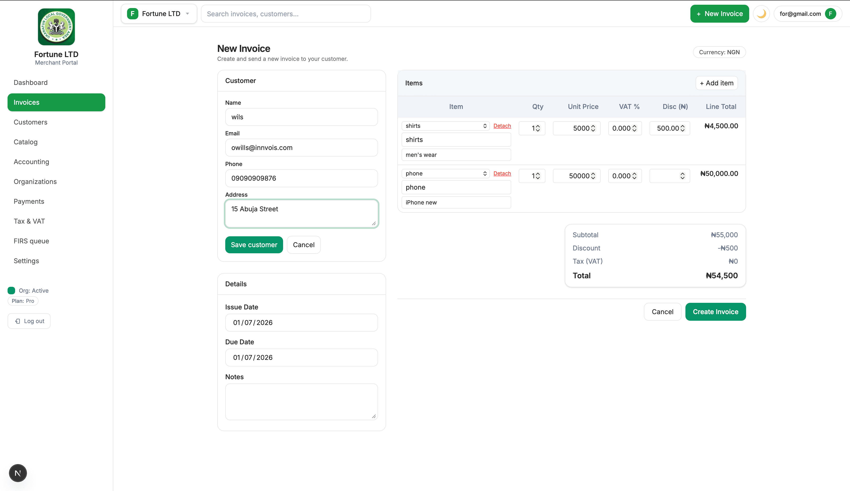 Create professional invoices