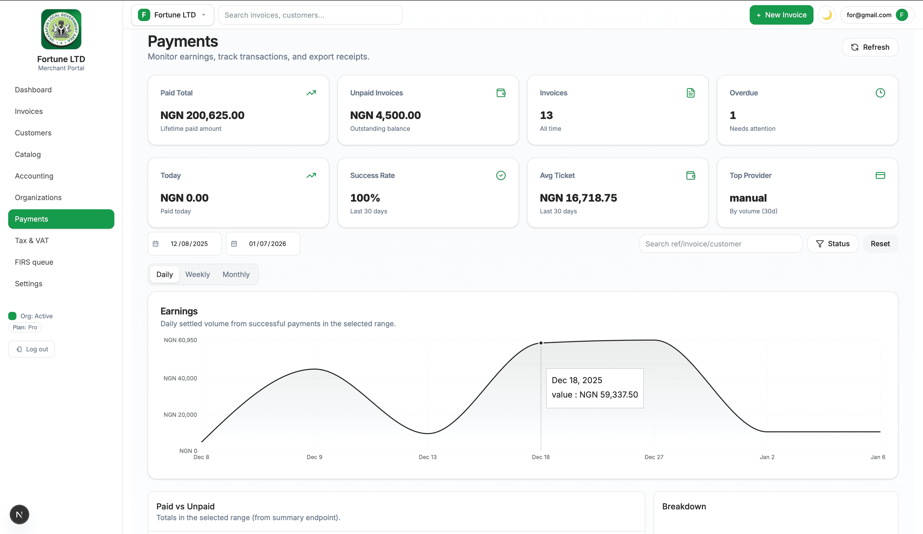 Receive payments and track status